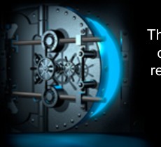 The Black Vault logo with illuminated vault door