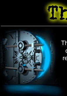 The Black Vault logo with illuminated vault door graphic