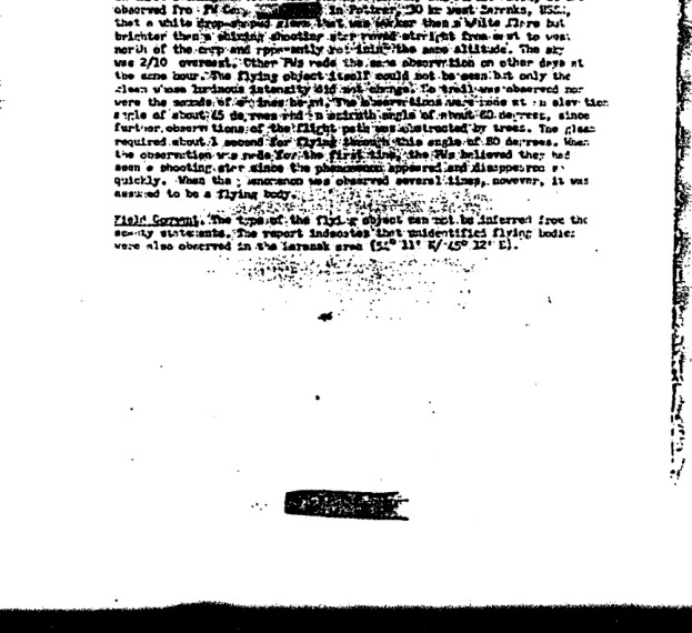Intelligence report text describing UFO sightings from 1951-1954