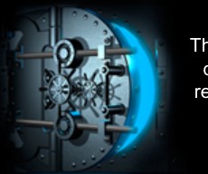 The Black Vault logo - vault door with blue glow